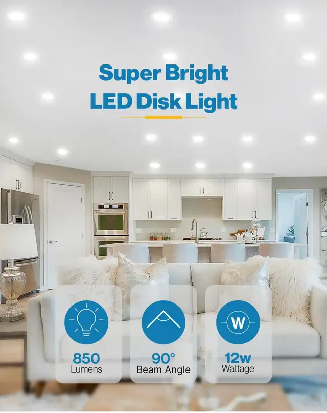 Sunco 24 Pack 5/6” LED Disk Lights Flush Mount Ceiling Light in Indoor Lighting & Fans in Markham / York Region - Image 3