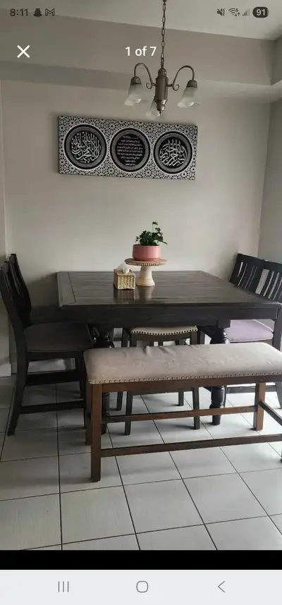 Extendable Tall Pub dining table set with 4 chairs & bench, View more