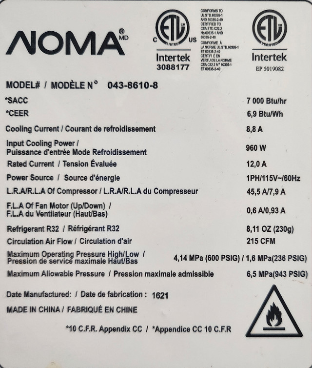 NOMA 7000 BTU Portable Air Conditioner (negotiable) in Heaters, Humidifiers & Dehumidifiers in Sault Ste. Marie - Image 3