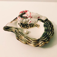 Vtg Oyster Shell Ashtray with Lobster Pearl Dish Japan Trinket