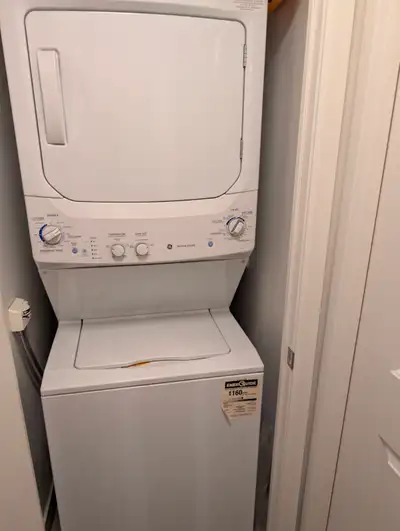 Stacked washer dryer combo. Washer runs but leaks dryers great, View more