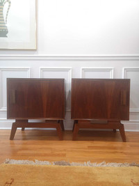 Mid century modern walnut nightstands or side tables