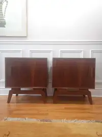 Mid century modern walnut nightstands or side tables