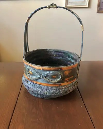 Wicker Basket Blue Wash Storage Decor Handle Open Bin Home  , View more