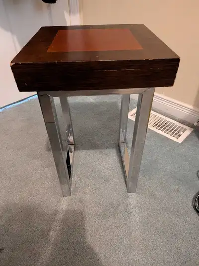 Small side table with wooden top and chrome legs, View more