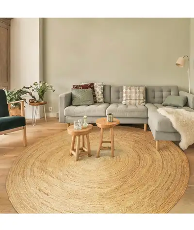 Hausattire Jute Braided Hand Woven Rug, 8 Feet Round, View more