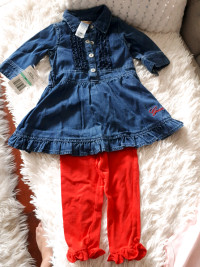 Babys Guess jean dress and frilly red leggings - 18mth old