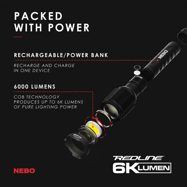 Nebo Redline 6K rechargeable flashlight,6000 lumens,super bright in Fishing, Camping & Outdoors in Oshawa / Durham Region - Image 4