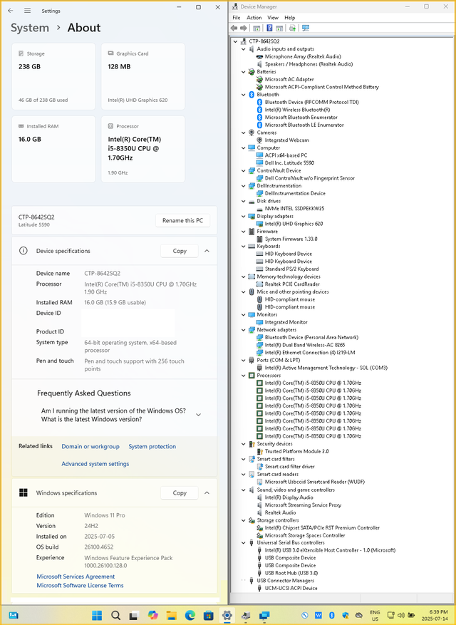 Dell Latitude 5590, i5 8350U, UHD 620, 16GB RAM, 256GB NVMe in Laptops in Ottawa - Image 8