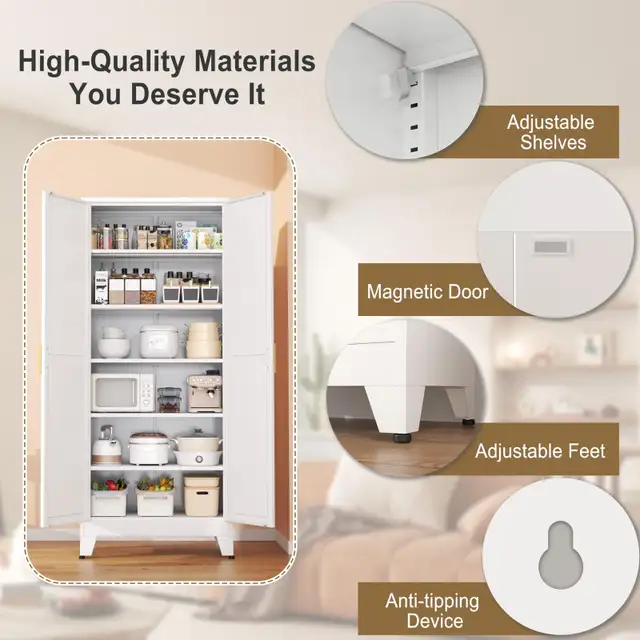 pozdeg 75” Tall Pantry Cabinet, Metal Kitchen Storage in Bookcases & Shelving Units in City of Toronto - Image 7