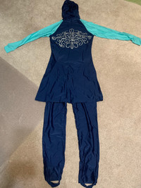 Blue burkini-style full coverage swimsuit size M