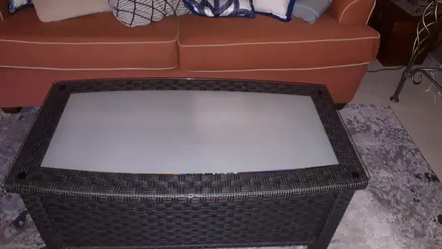 wicker glass coffee table with storage space in Other Tables in Barrie - Image 3