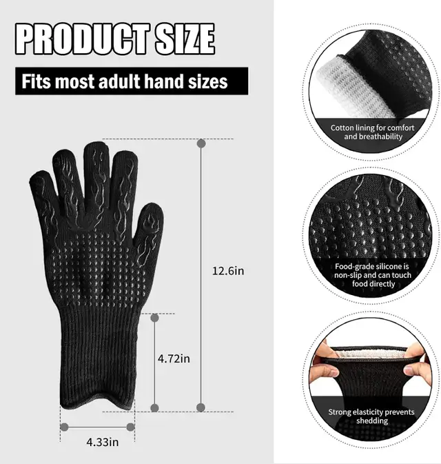 NEW BBQ Glove Extreme Heat-Resistant 1472 F Black