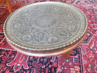 PERSIAN TRAY TABLE ENGRAVED HUGE QALAMZANI