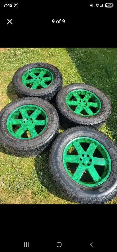 Hard to come by 6x114.3 20" rims with decent rubber for the summer. Used on a 2000 durango shoot me...