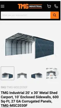 TMG industrial 20 by 30 car port shed.