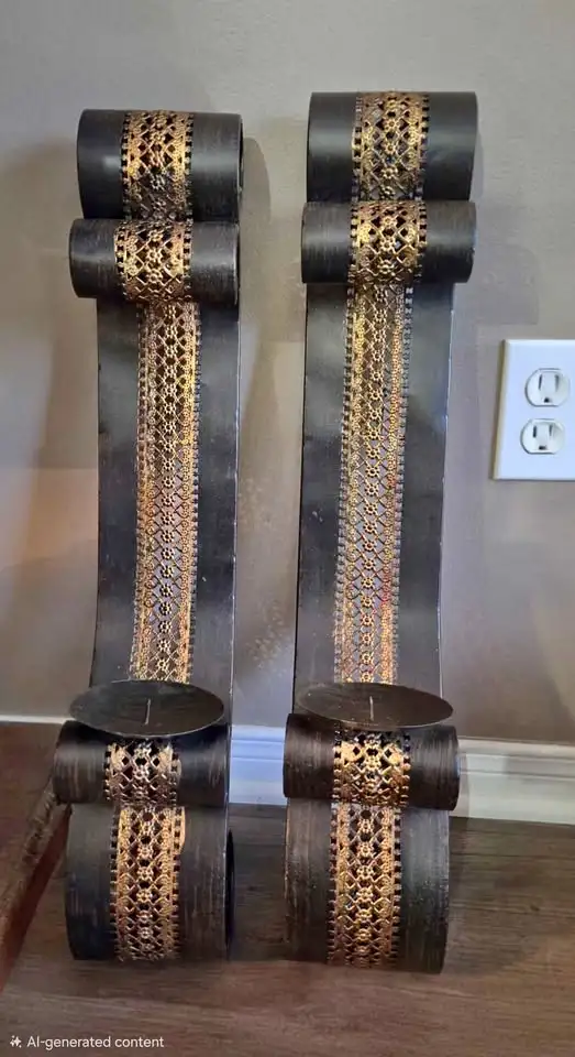 Set of two pierced metal wall candle sconces 24.5" h 4.5" in Home Décor & Accents in Ottawa - Image 2