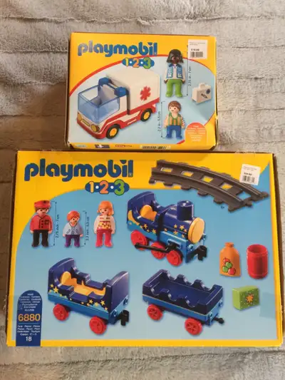 Playmobil trainset and ambulance combo. Includes character figures to play with and pretend.