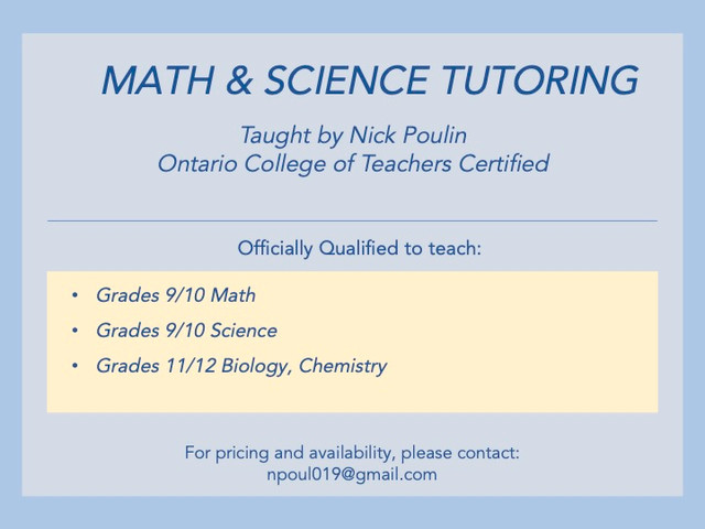 High School Math & Science Tutoring in Tutors & Languages in Ottawa