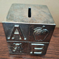 Letter Block ABC Piggy Bank Silver Plated