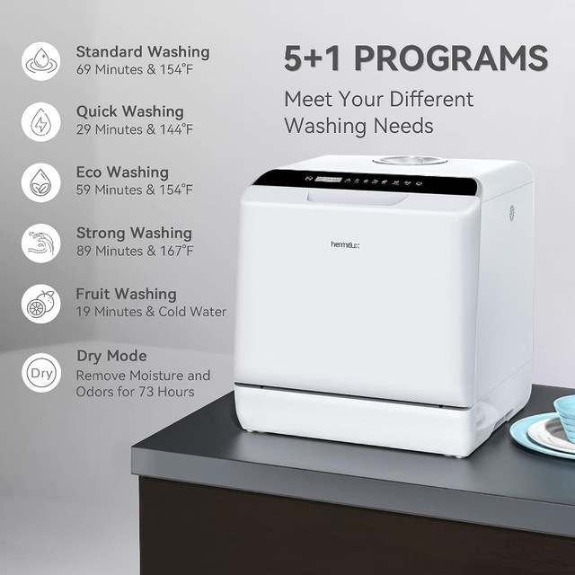 NEW Hermitlux Countertop Portable Dishwasher, 5 Washing Programs in Dishwashers in Mississauga / Peel Region - Image 3