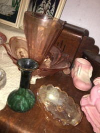 Antiques, crystal bell & clock lamp, bowl