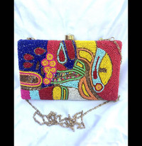 Vintage Beaded Clutch Bag, Seed Bead Crossbody Bag