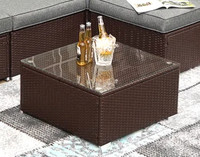 Wicker glass top outdoor coffee table