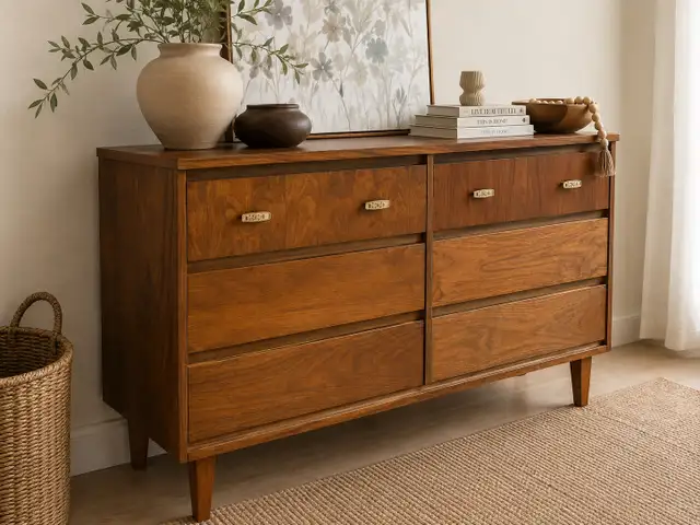 ✨ Vintage Restored MCM Wood Dresser in Dressers & Wardrobes in Oshawa / Durham Region - Image 3