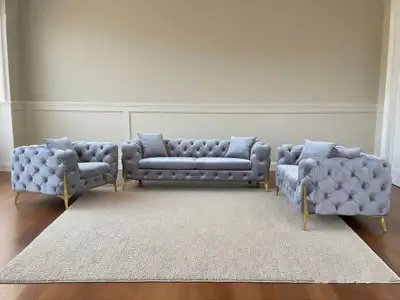Luxury Velvet Chesterfield Sofa Set | 3-Piece Suite, View more