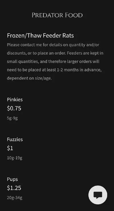 Frozen/Thaw Feeder Rats Please contact me for details on quantity and/or discounts, or to place an o...