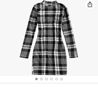 Plaid Houndstooth Bodycon Mini Dress with Long Sleeve Round Neck