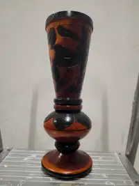 Hand carved hardwood Jamaican Vase Floweral design Glossy finish