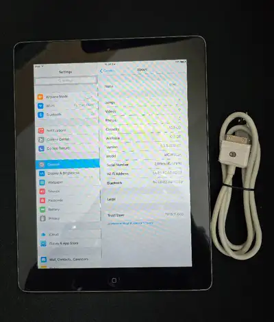 In good shape, no cracks. Back to factory settings, no lock. Comes with a charge cable. IOS updated...