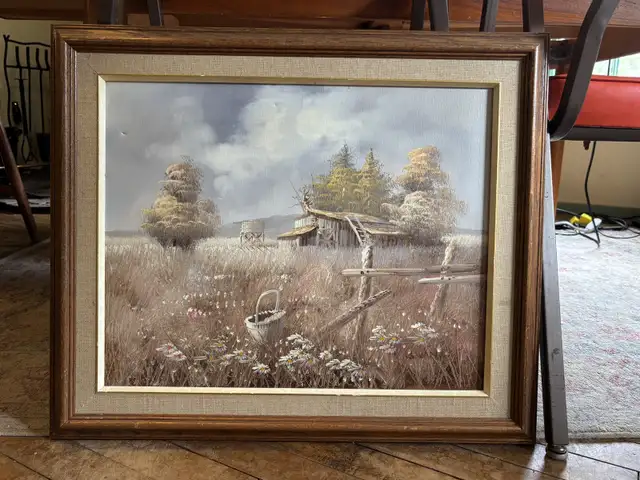 Vintage Oil Painting Nature Landscape Grass, Trees & Barn Signed in Arts & Collectibles in City of Toronto - Image 2