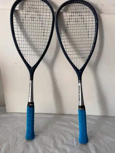 TWO, IDENTICAL SQUASH RACKETS, LIKE NEW, HEAD TI 150, NEW GRIPS, BEGINNER/INTERMEDIATE PLAY