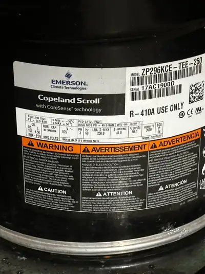Got Copeland 296,000 BTU/Hr R410A A/C Scroll Compressor from a hvac chiller unit. Have multiple unit...