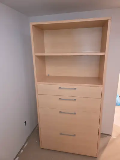 Solid Wood Storage Tower – 4 Drawers + Upper Shelves – 6 ft Tall, View more