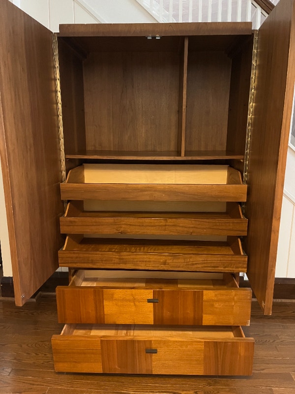 MCM 70'S Brutalist Walnut 2pc Armoire Hutches & Display