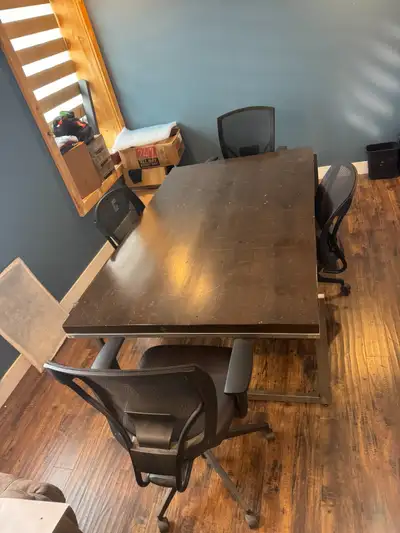 Solid Wood Table with Metal Frame and Office Chairs (46"x76"), View more