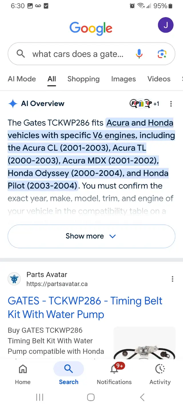Gates Timing belt water pump kit part #tckwp86 for sale in Engine & Engine Parts in City of Halifax - Image 2