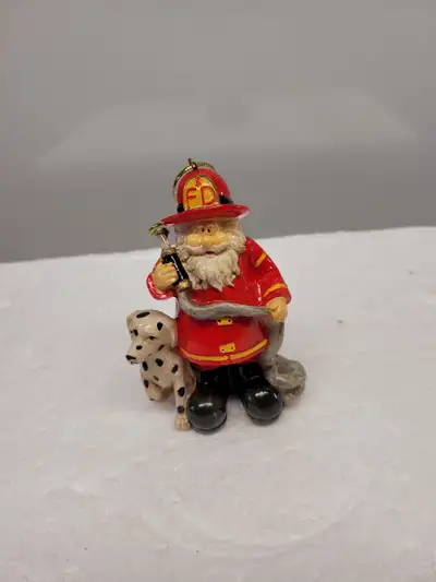 Firefighting Santa with Dalmatian Hanging Ornament, View more