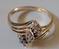 Vintage 10k Rose Gold Diamond Ring with 8 Diamonds