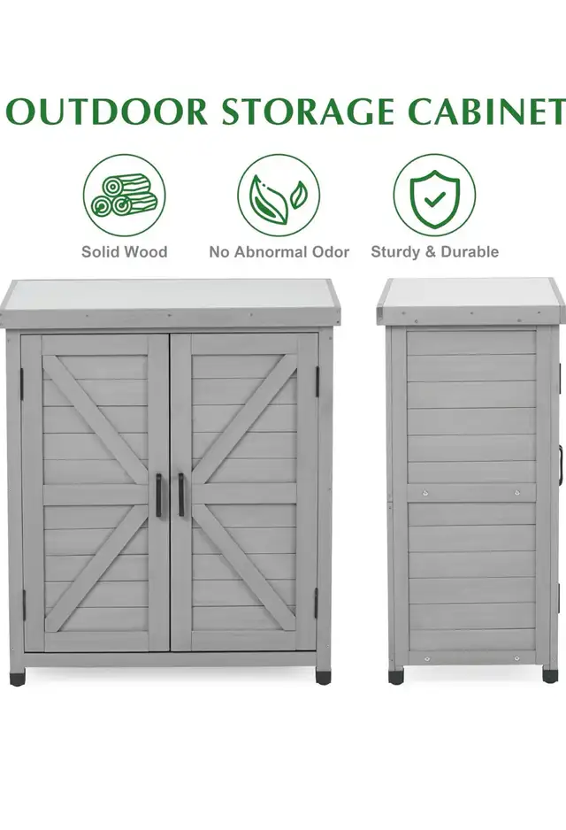 Outdoor Storage Cabinet & Potting Bench Table with Metal Top, Wo in Patio & Garden Furniture in Hamilton - Image 6
