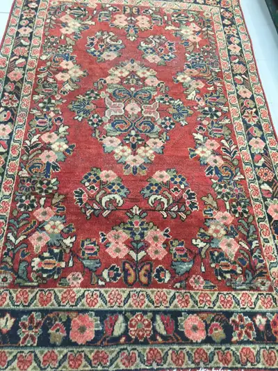 Handmade Wool Vintage Persian Rug,6.9 x 4.4 ft, red.pink, gray, View more