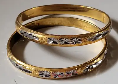 Fashion Jewelry Designer 18k Gold Plated Hinged Bangle Bracelets Set of 2