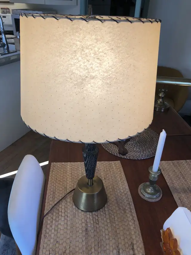 MCM Brass & Wood Desk Lamp With Perforated Fibreglass Shade in Arts & Collectibles in City of Toronto - Image 3