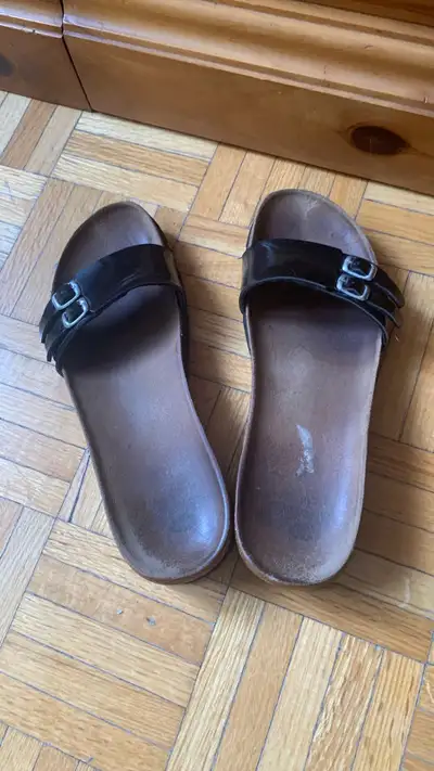 Birkenstock style women’s black summer leather sandals woken, View more
