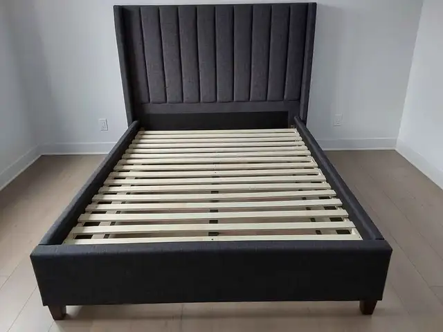 Dark Grey Upholstered Wingback Bed Frame
