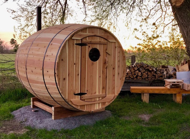  Whiskey Barrel styled Cedar saunas $6700  in Patio & Garden Furniture in Sudbury